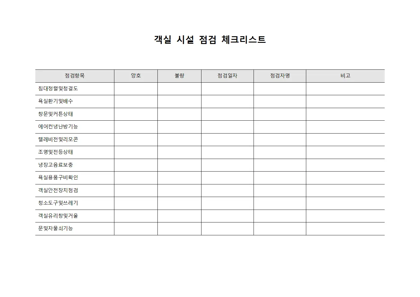 객실 시설 점검 체크리스트