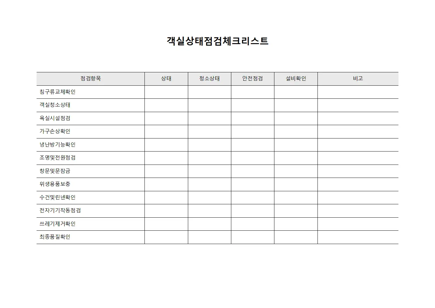 객실상태점검체크리스트
