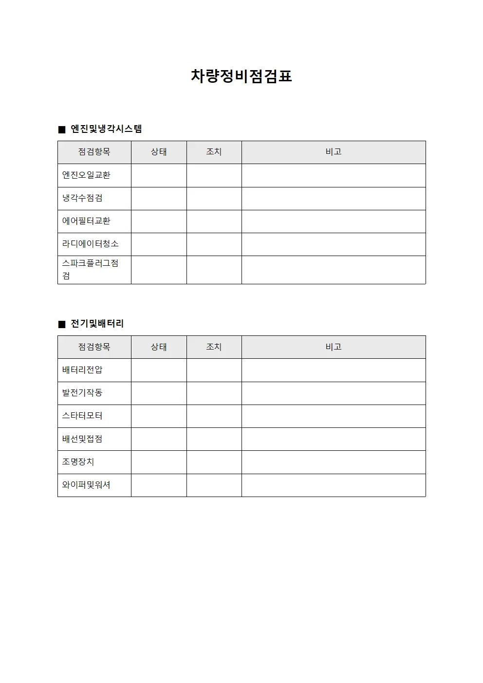 차량정비점검표