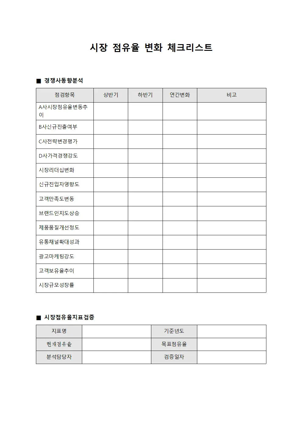 시장 점유율 변화 체크리스트 문서.양식