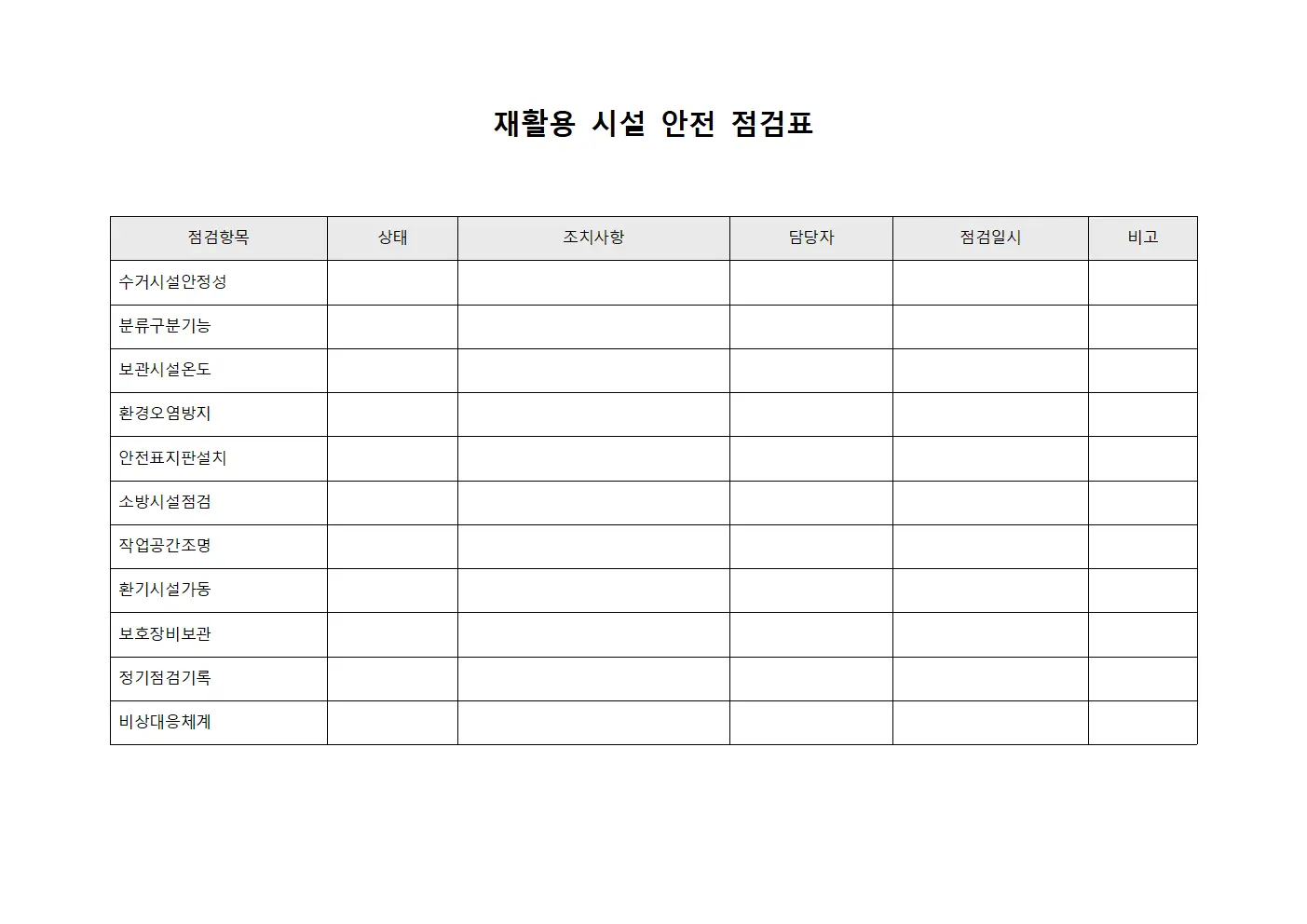 재활용 시설 안전 점검표 양식.서식