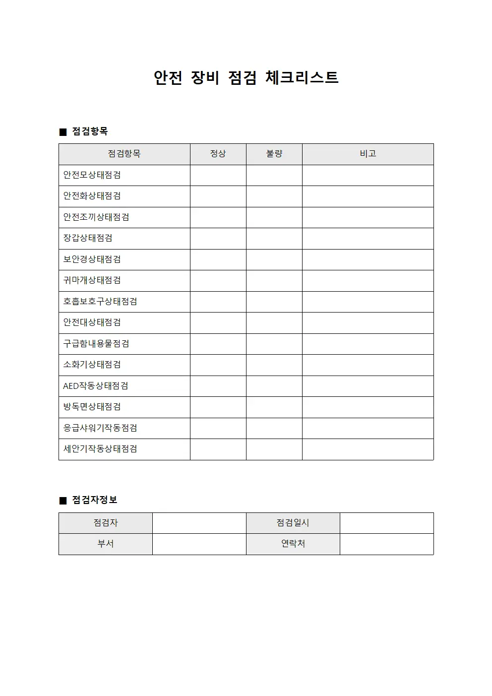 안전 장비 점검 체크리스트