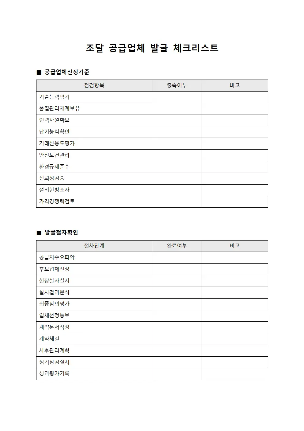 조달 공급업체 발굴 체크리스트