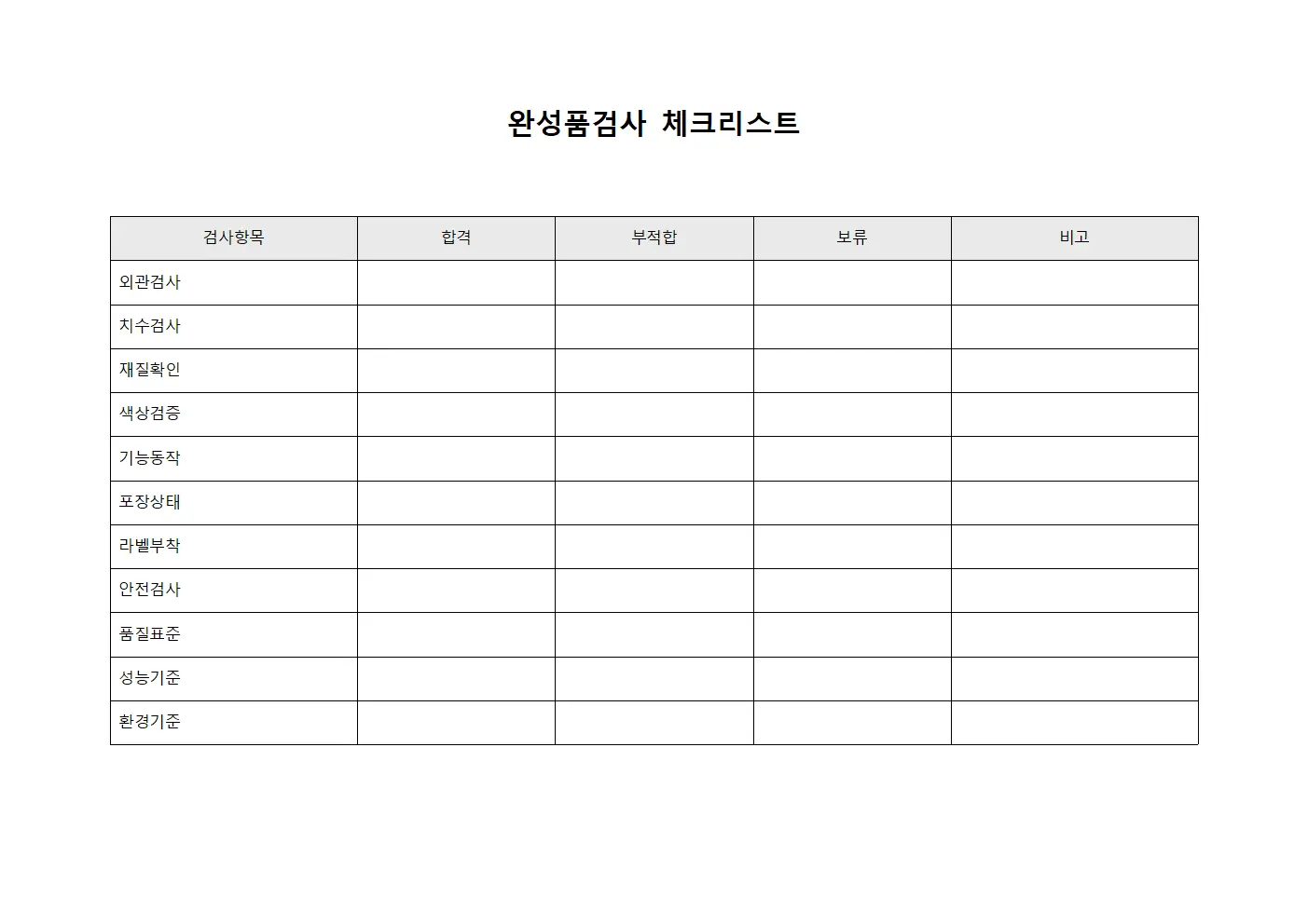 완성품검사 체크리스트