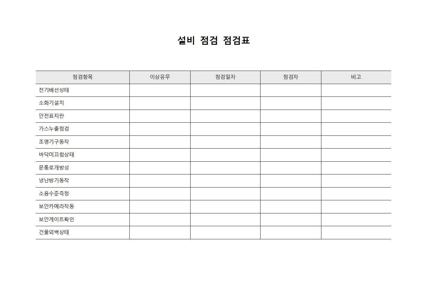 설비 점검 점검표 서식