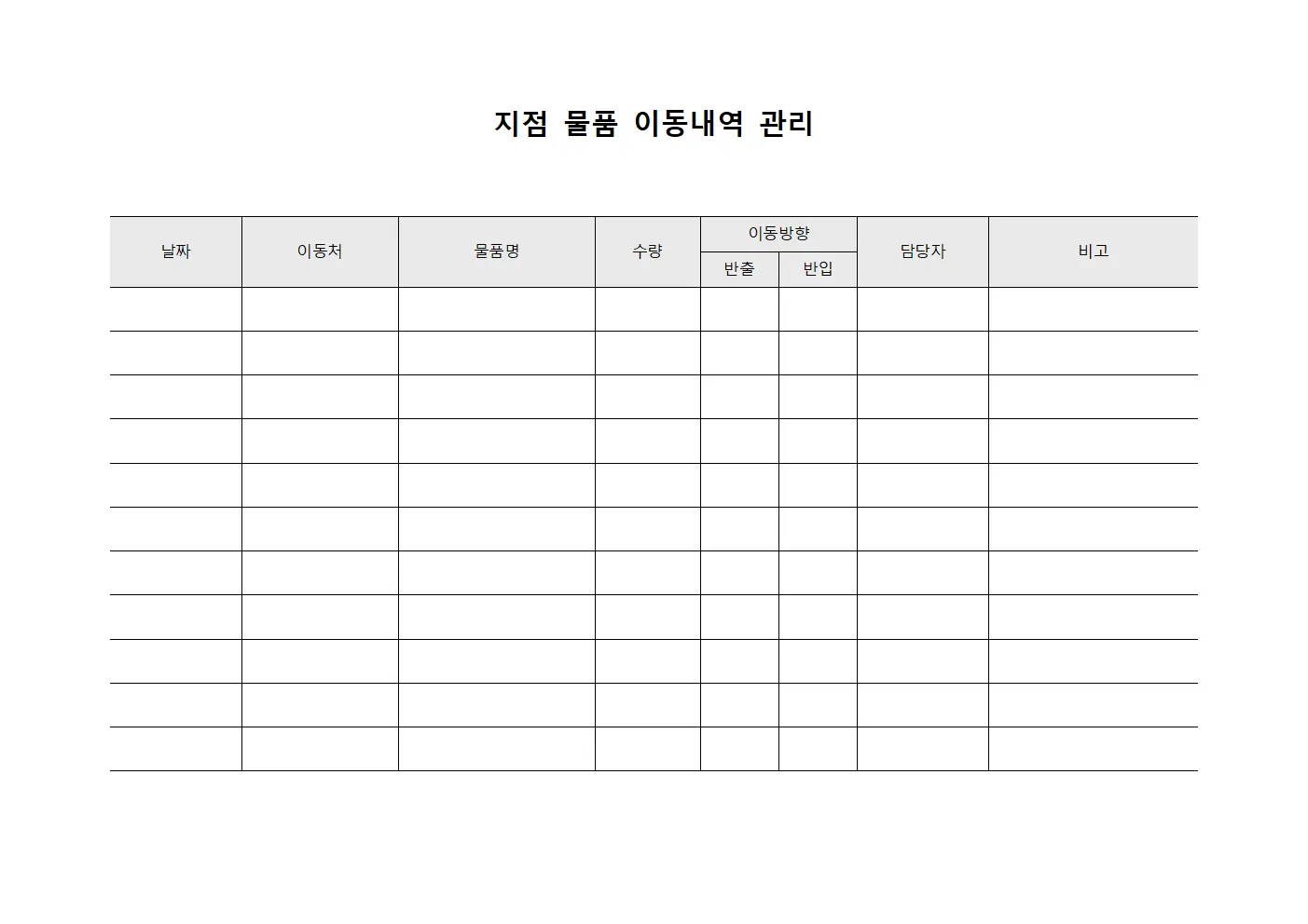 지점 물품 이동내역 관리 문서.양식