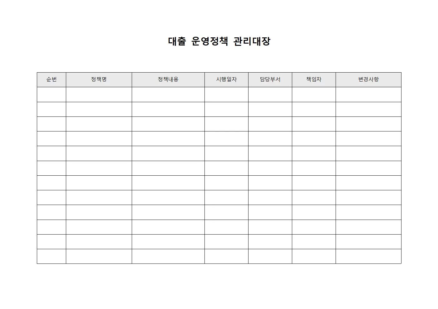 대출 운영정책 관리대장