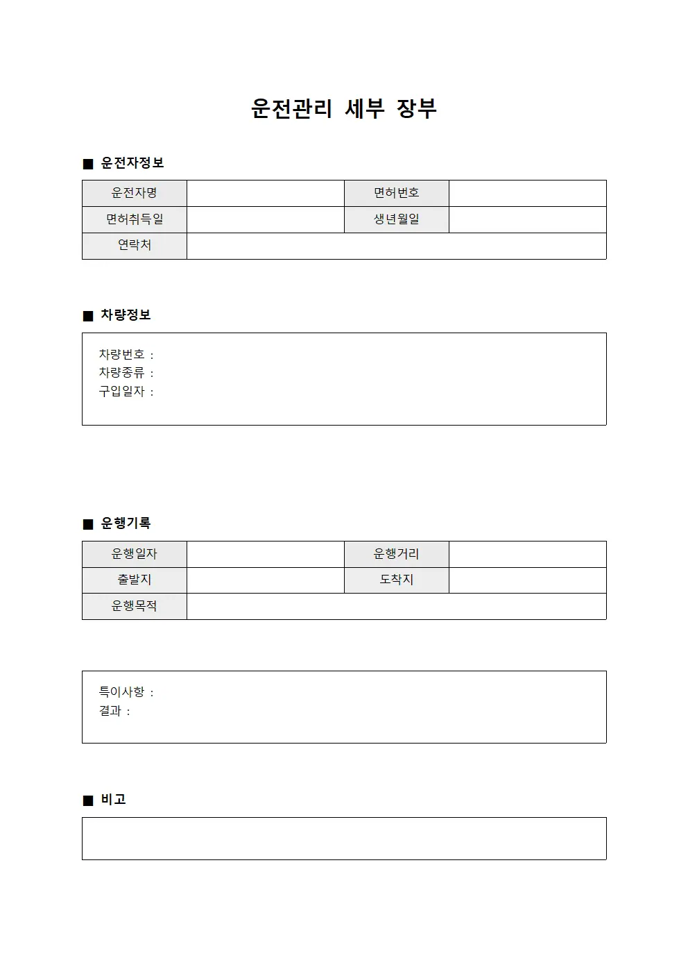 운전관리 세부 장부