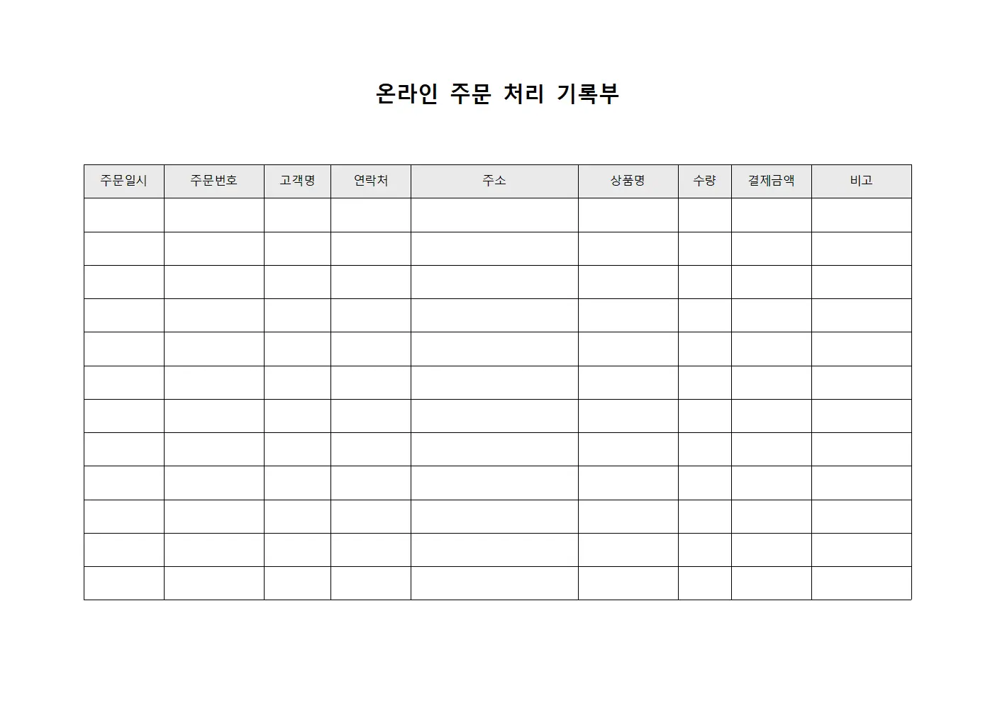 온라인 주문 처리 기록부