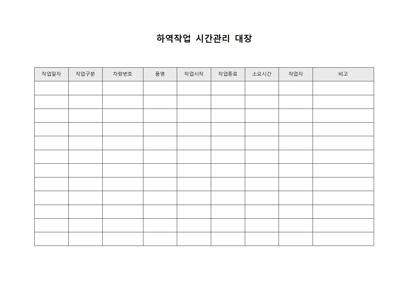 하역작업 시간관리 대장