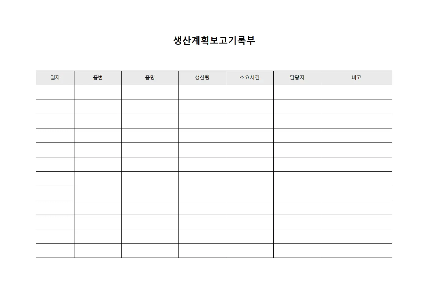 생산계획보고기록부