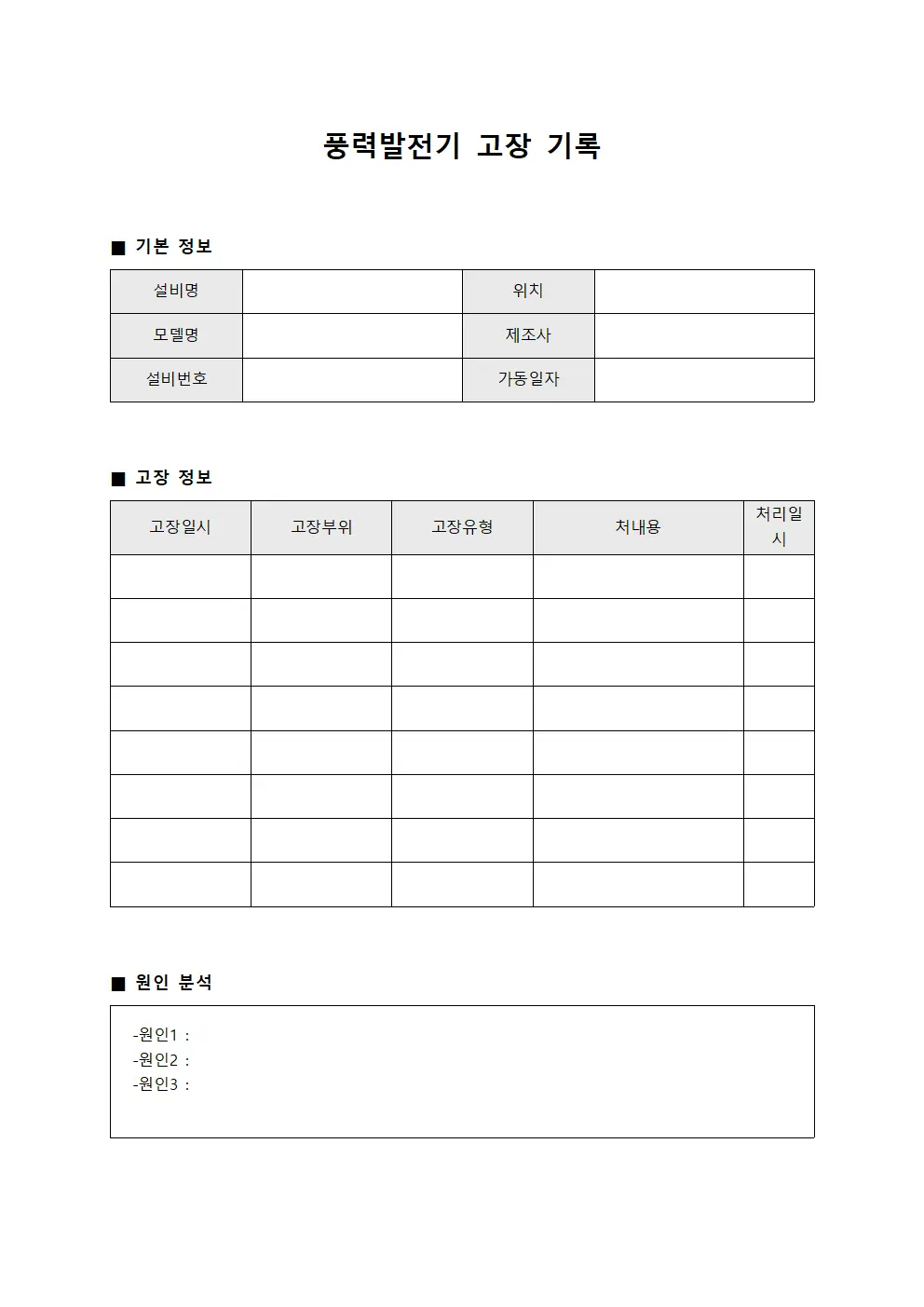 풍력발전기 고장 기록
