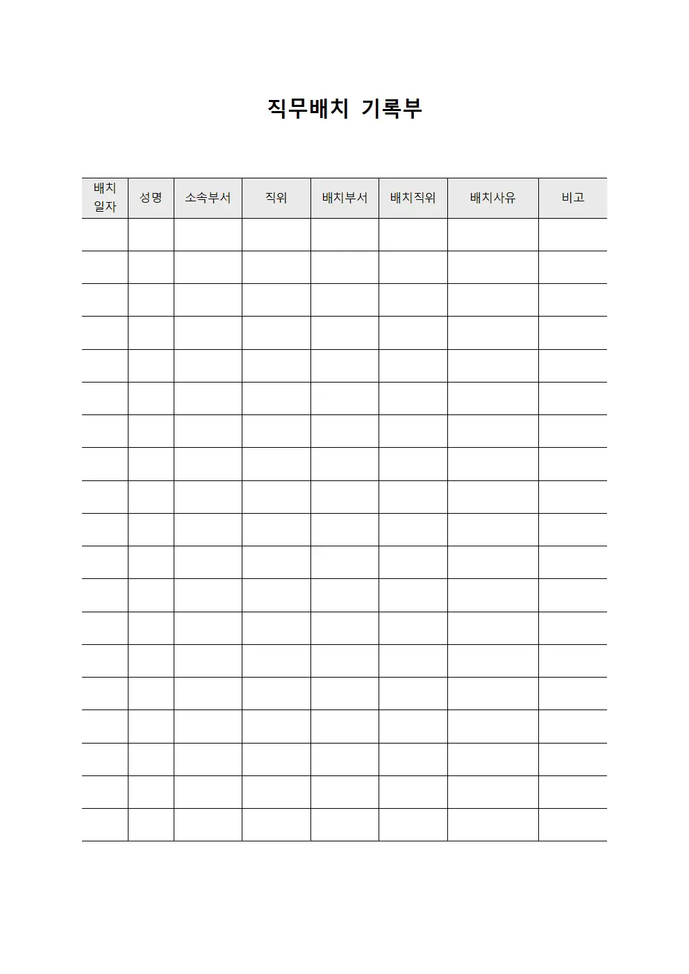 직무배치 기록부 템플릿 서식