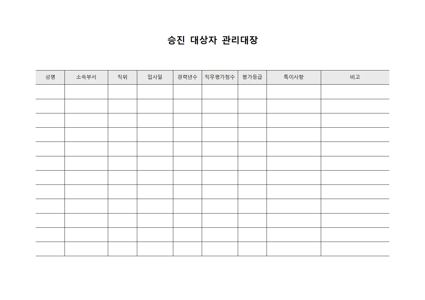 승진 대상자 관리대장