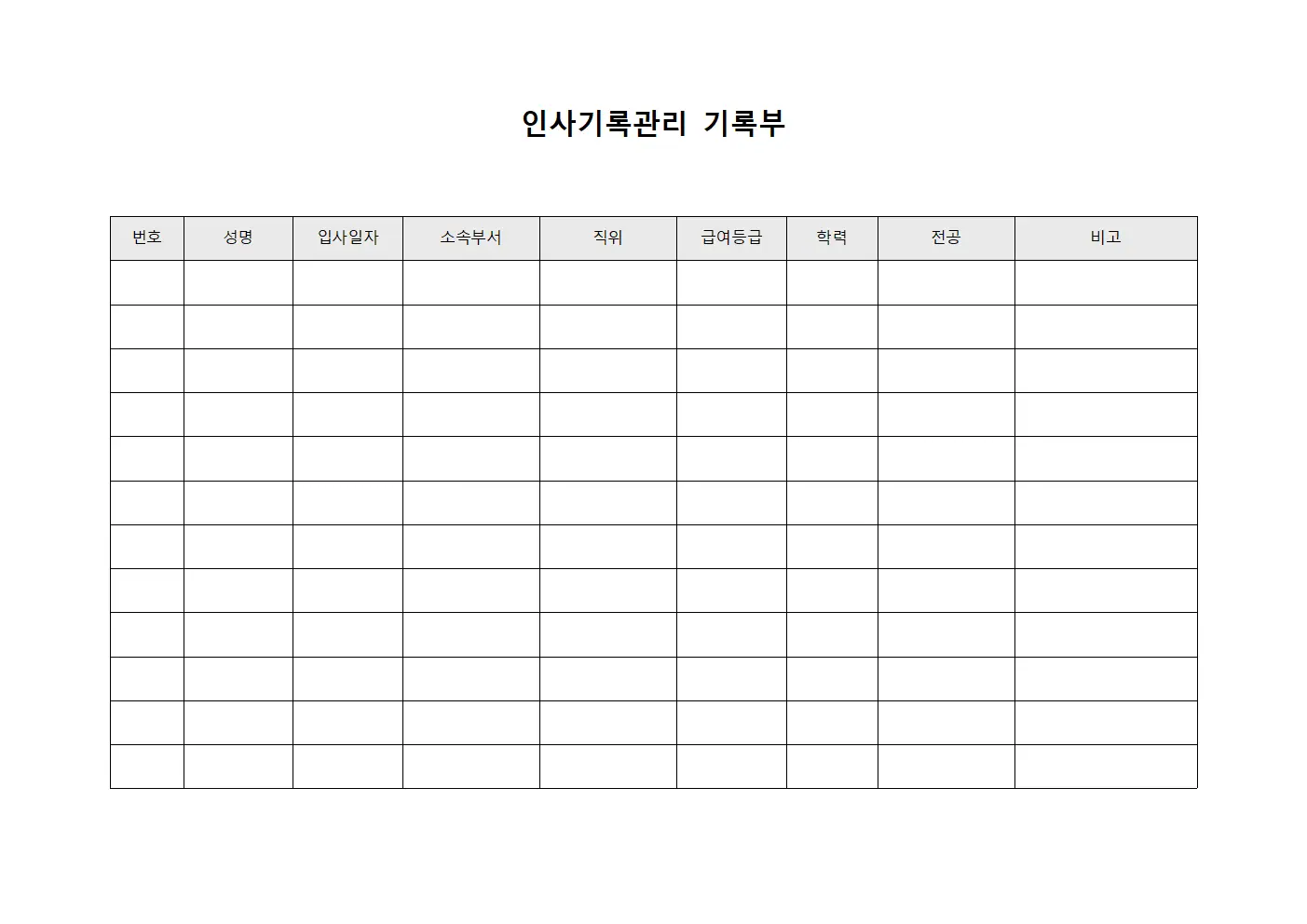 인사기록관리 기록부