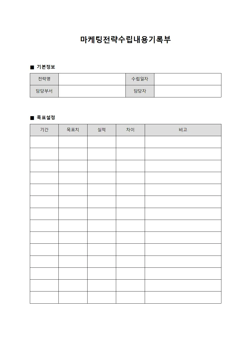 마케팅전략수립내용기록부