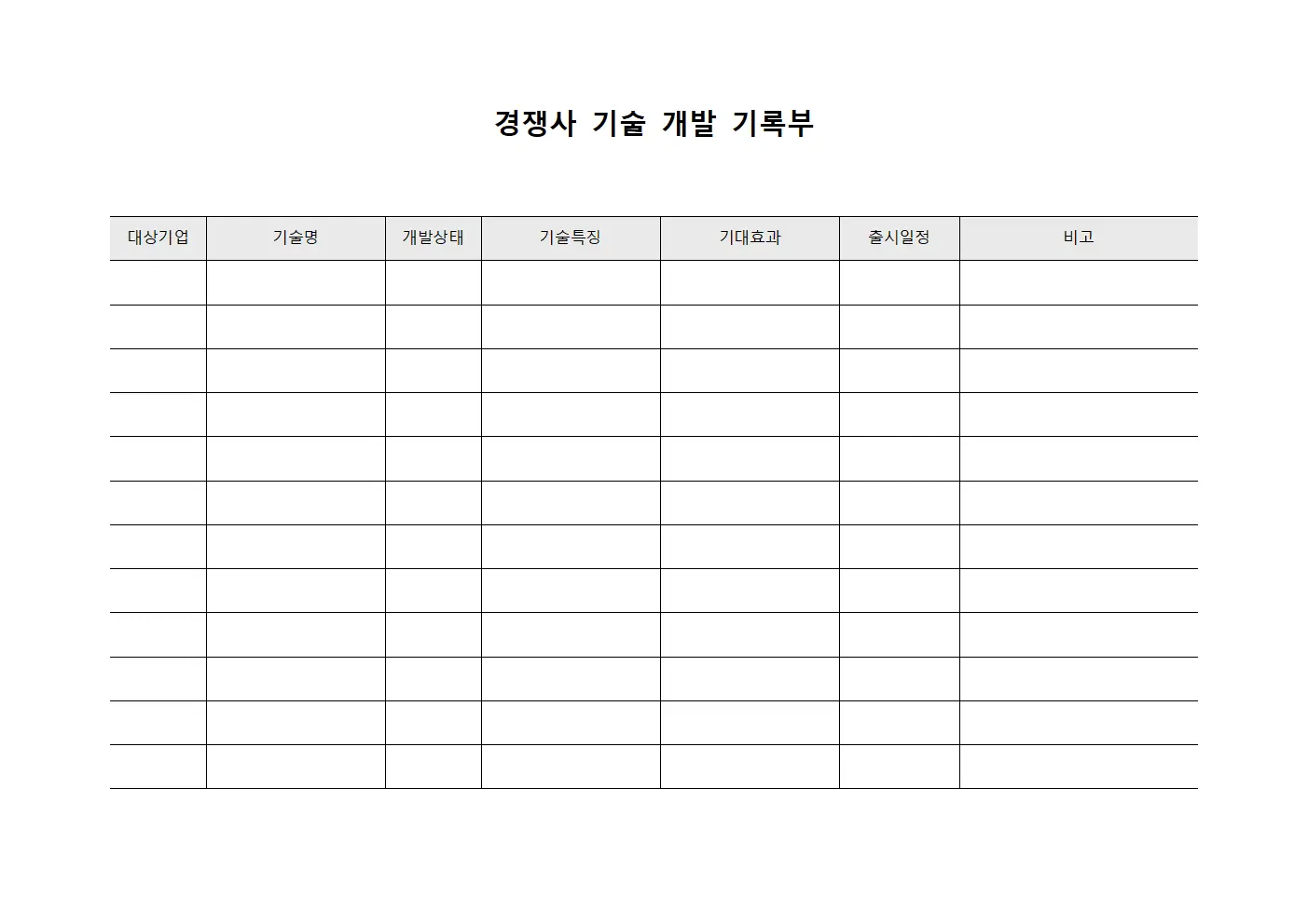 경쟁사 기술 개발 기록부 파일서식