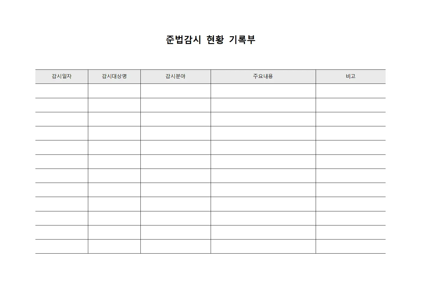 준법감시 현황 기록부 서식
