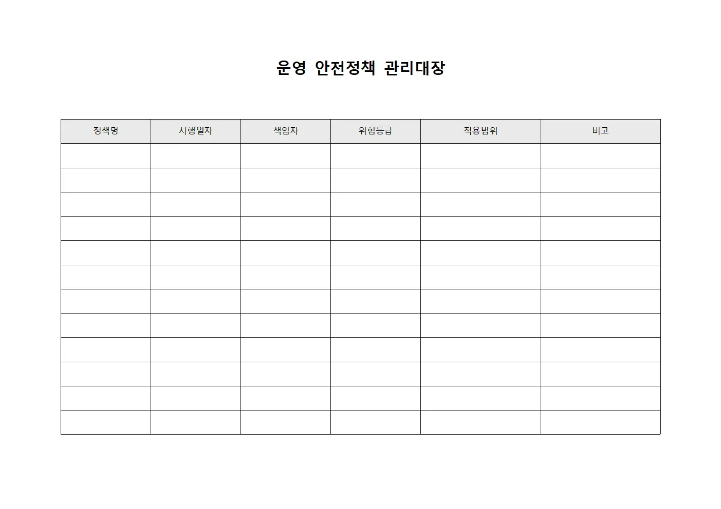 운영 안전정책 관리대장