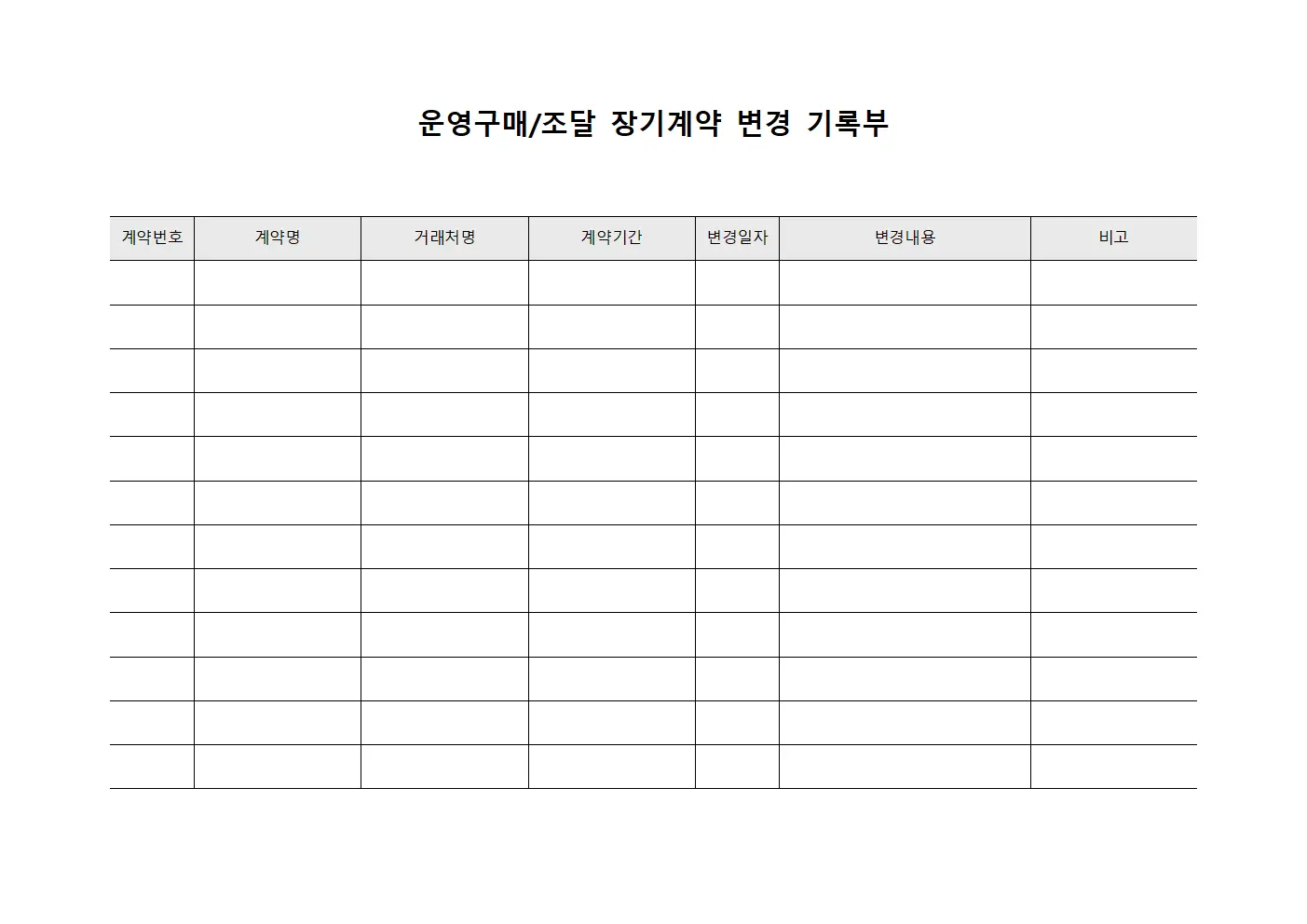 운영구매/조달 장기계약 변경 기록부 양식.서식