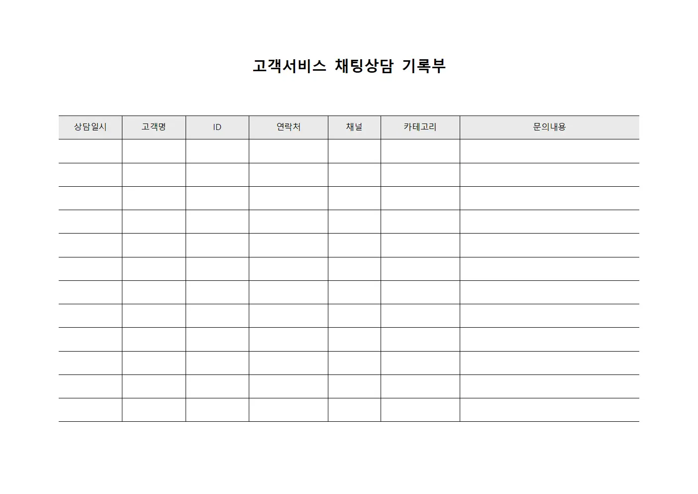 고객서비스 채팅상담 기록부