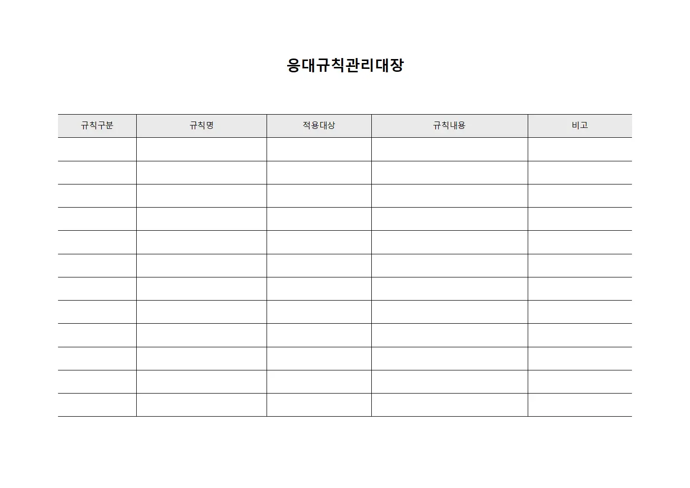 응대규칙관리대장 서식파일