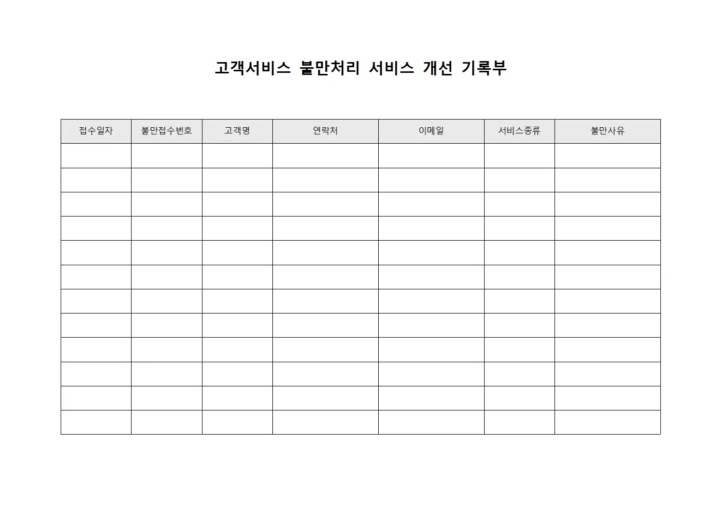 고객서비스 불만처리 서비스 개선 기록부