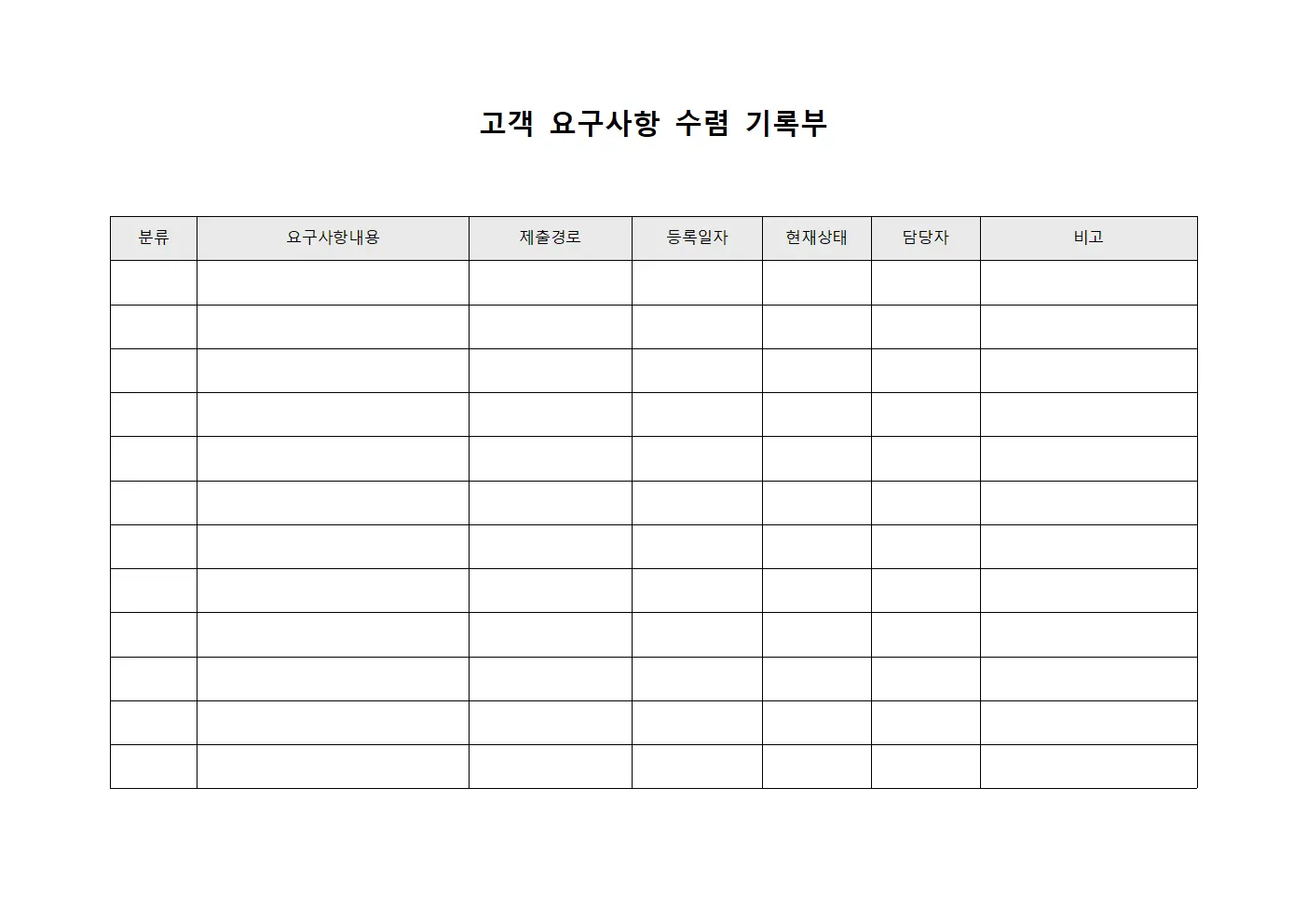 고객 요구사항 수렴 기록부 양식파일