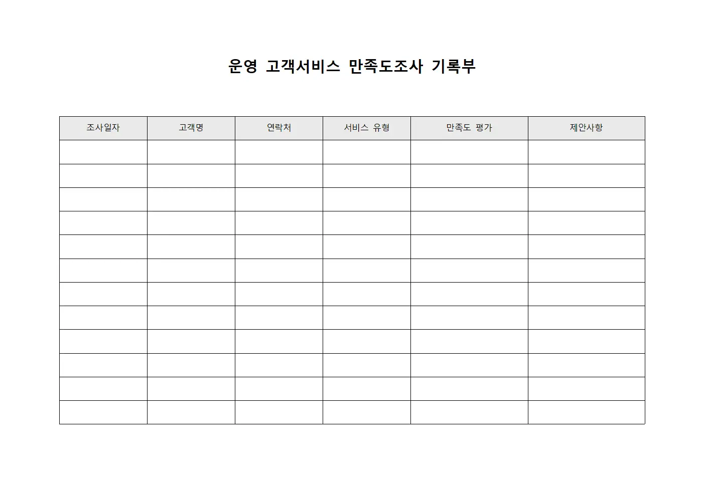운영 고객서비스 만족도조사 기록부 템플릿 양식