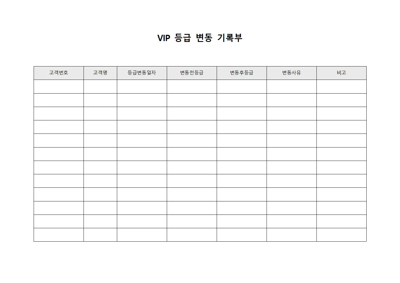 VIP 등급 변동 기록부 템플릿