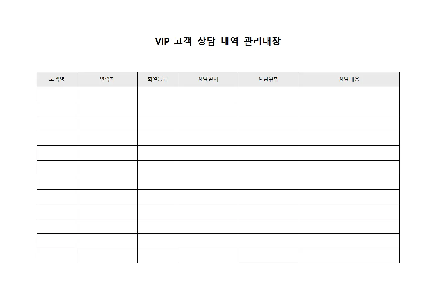 VIP 고객 상담 내역 관리대장 문서.서식