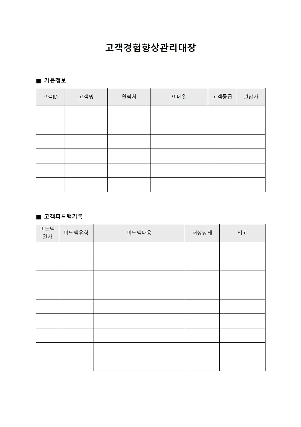 고객경험향상관리대장