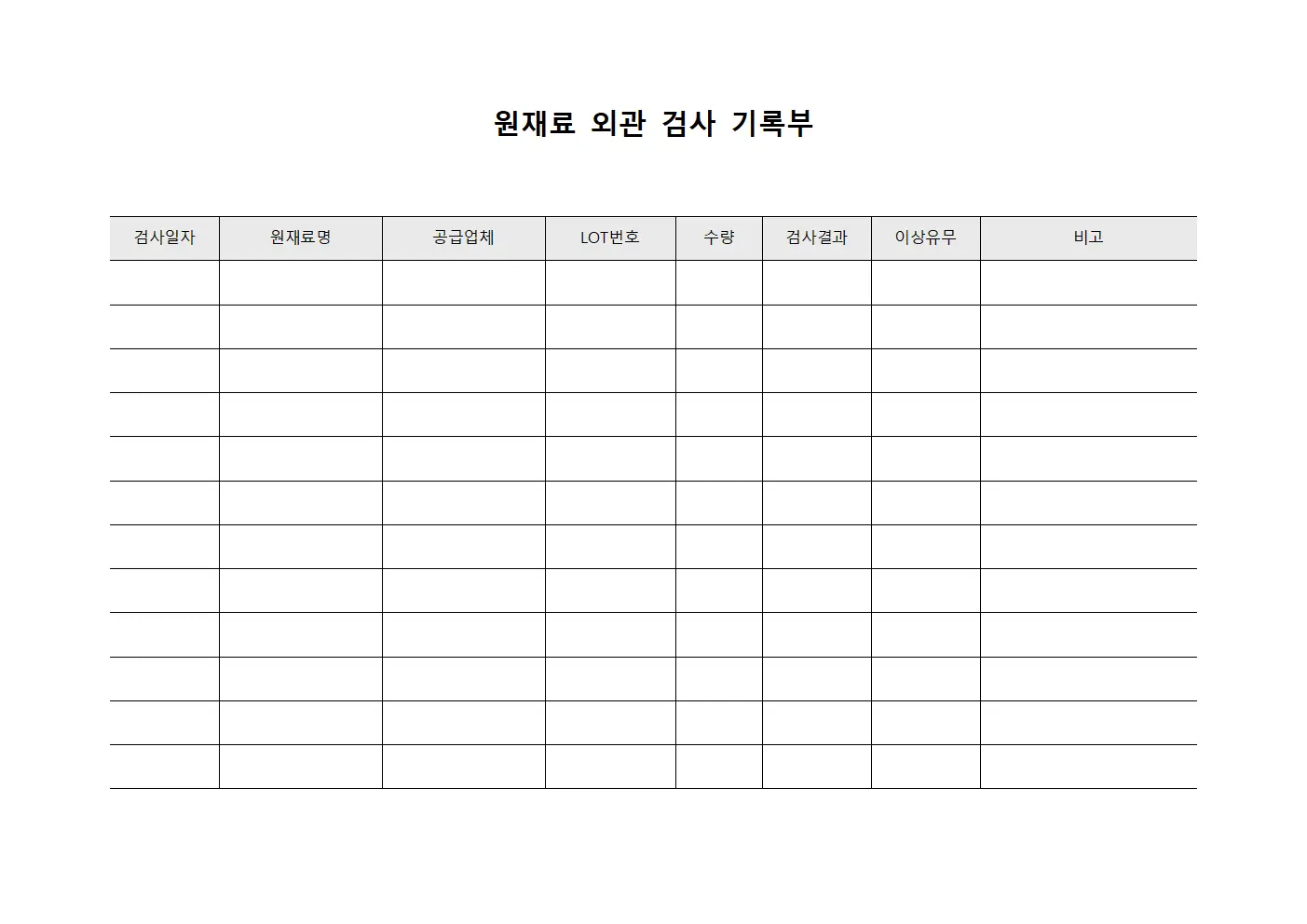 원재료 외관 검사 기록부