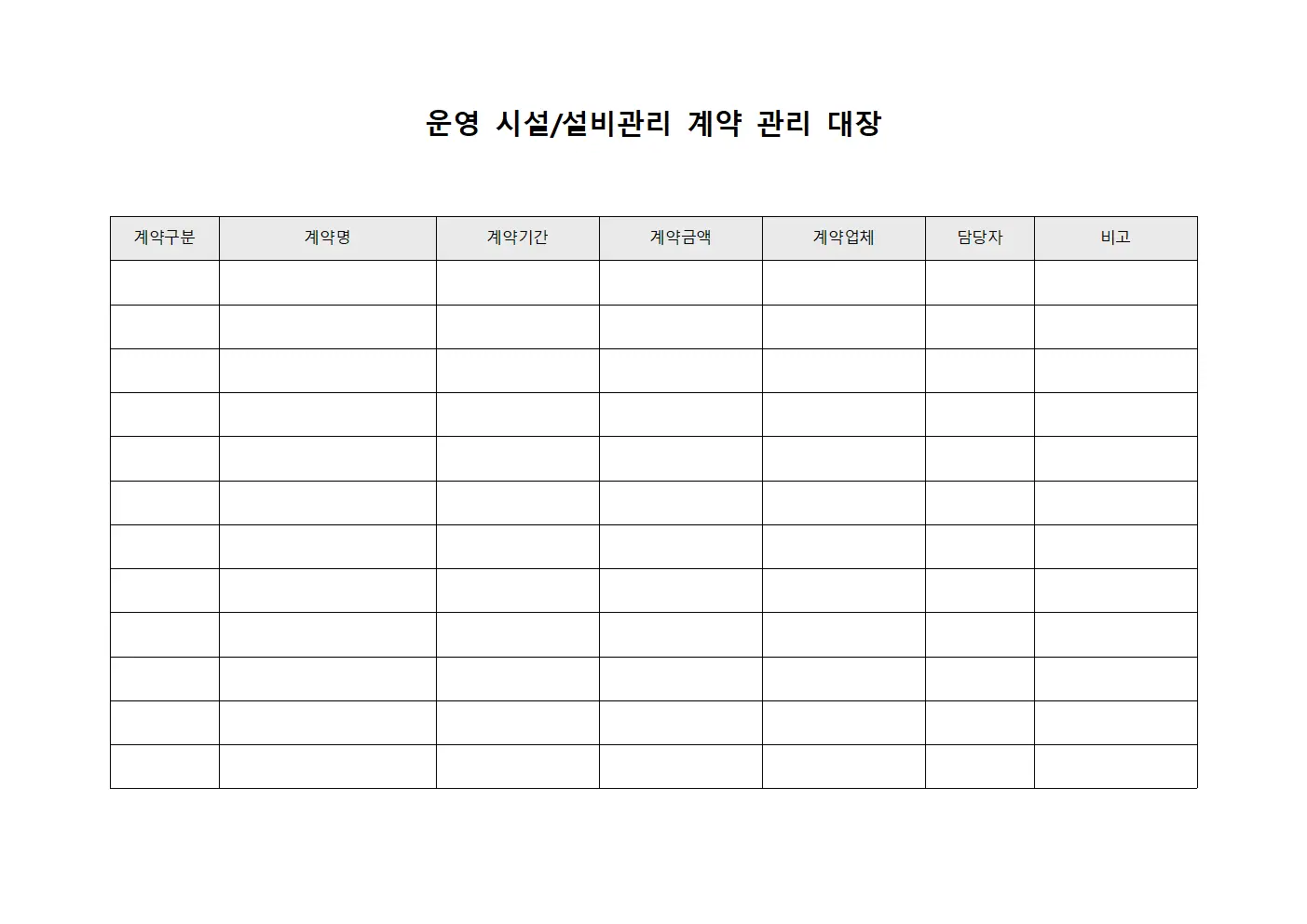 운영 시설/설비관리 계약 관리 대장