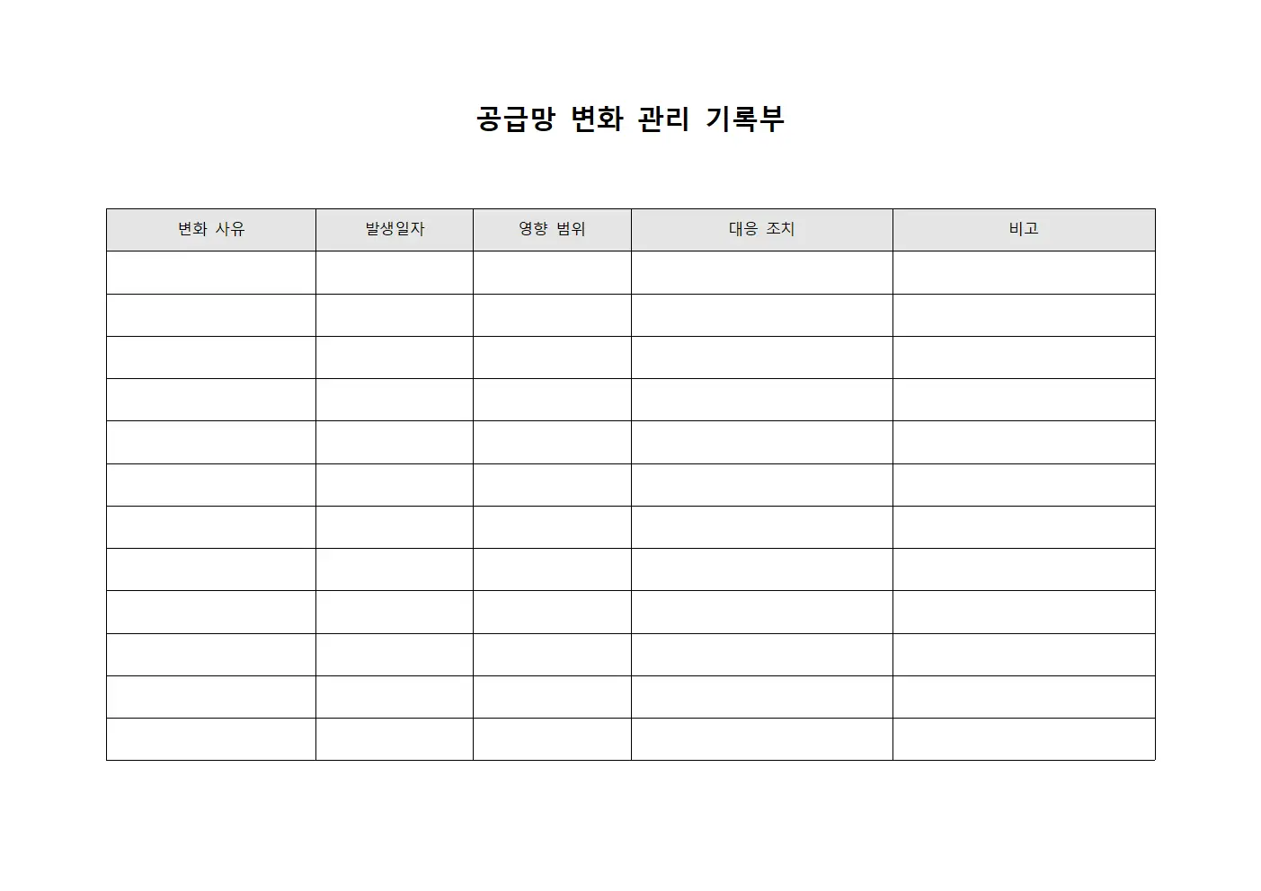 공급망 변화 관리 기록부 템플릿 서식