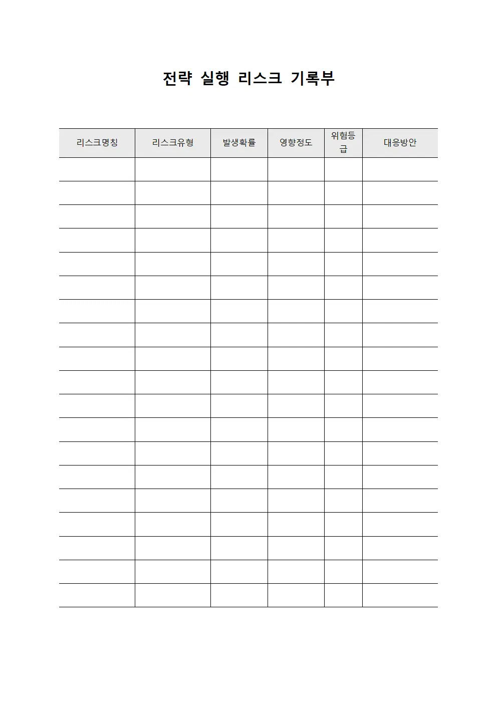 전략 실행 리스크 기록부 양식.서식