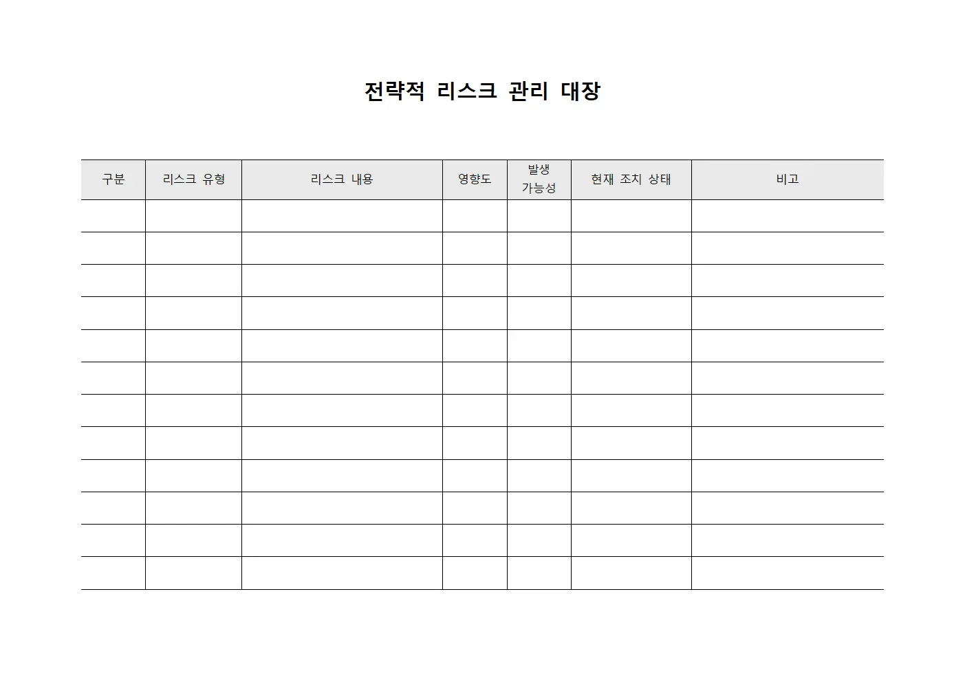 전략적 리스크 관리 대장 템플릿 서식