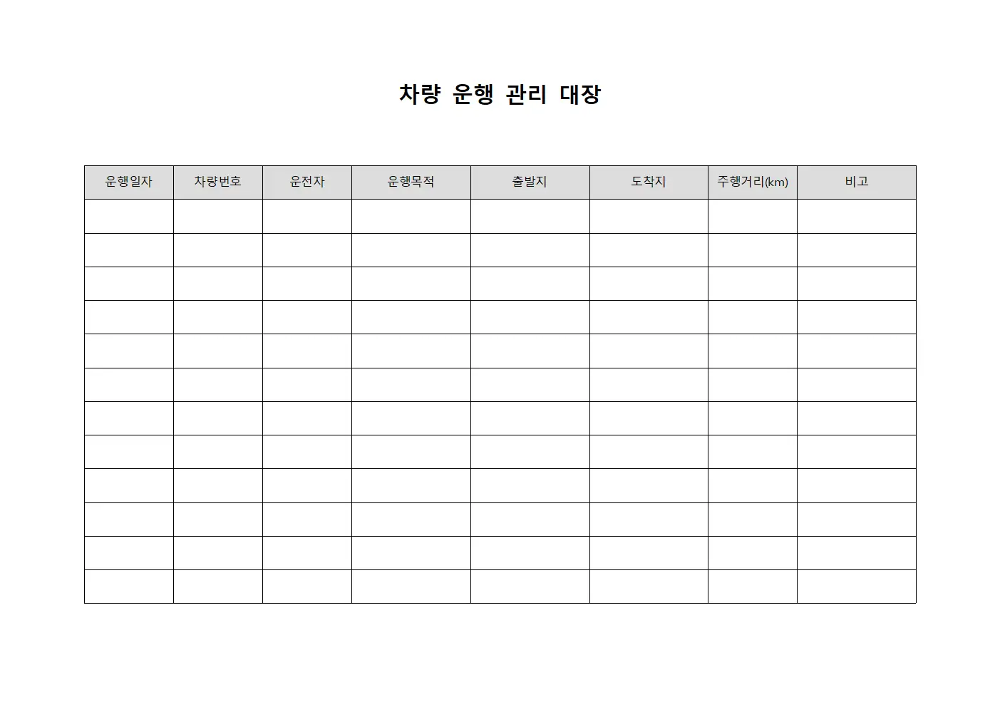 차량 운행 관리 대장 서식파일