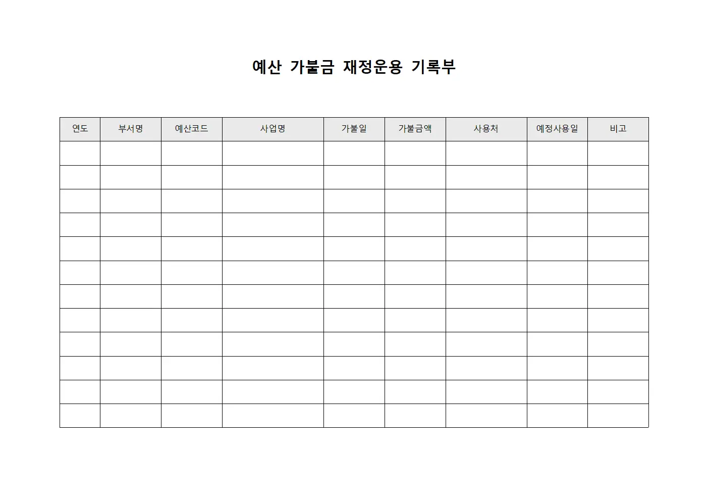 예산 가불금 재정운용 기록부 문서양식
