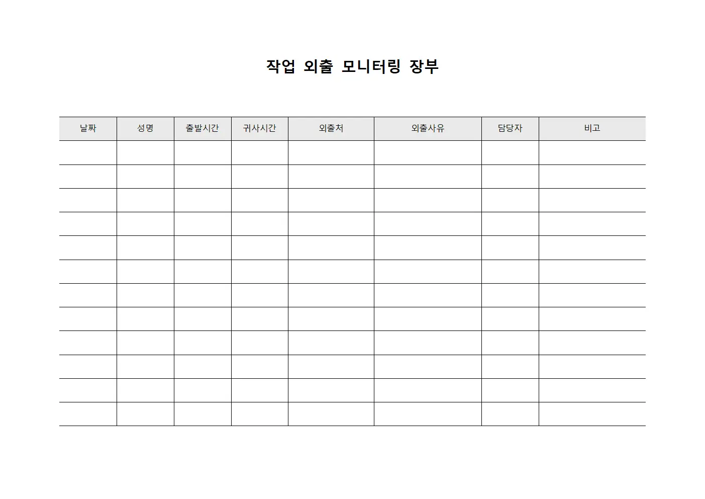 작업 외출 모니터링 장부