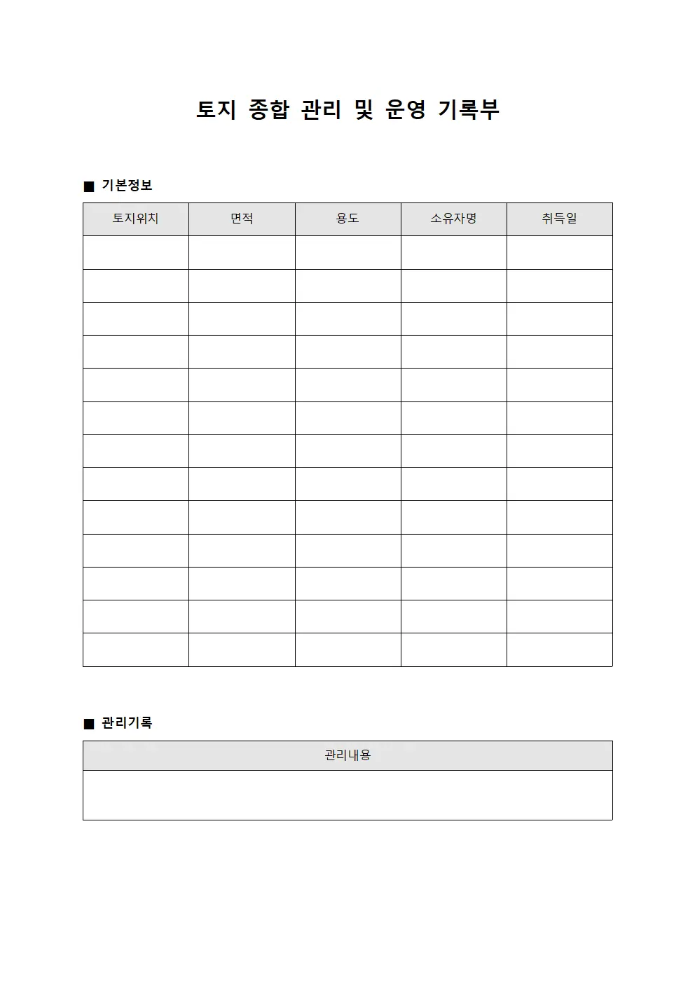 토지 종합 관리 및 운영 기록부