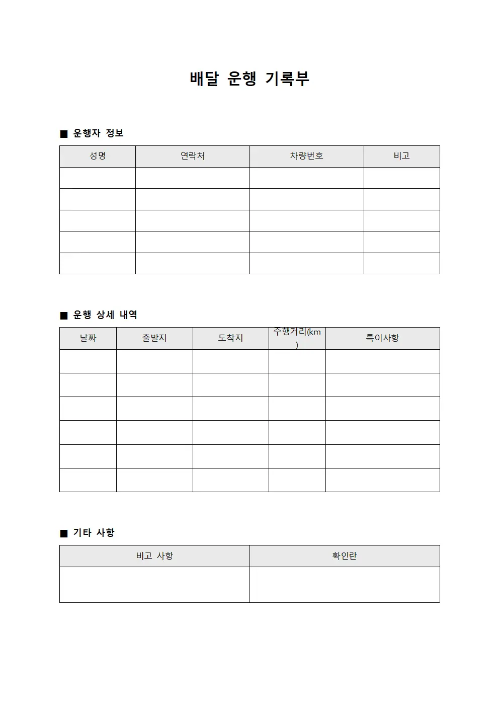 배달 운행 기록부