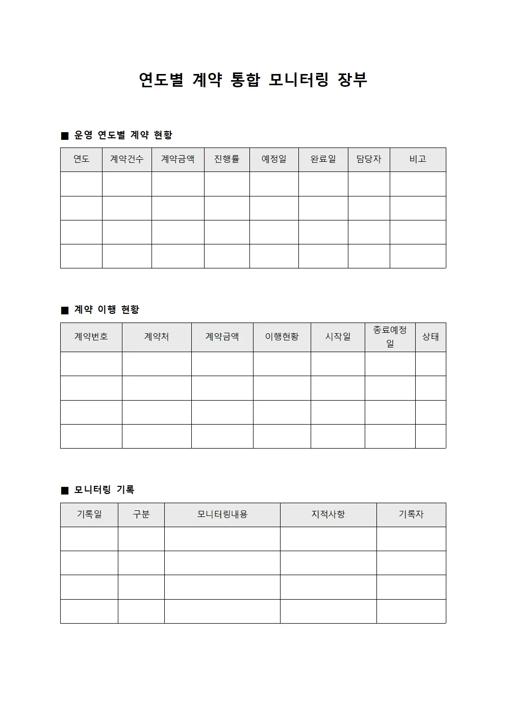 연도별 계약 통합 모니터링 장부