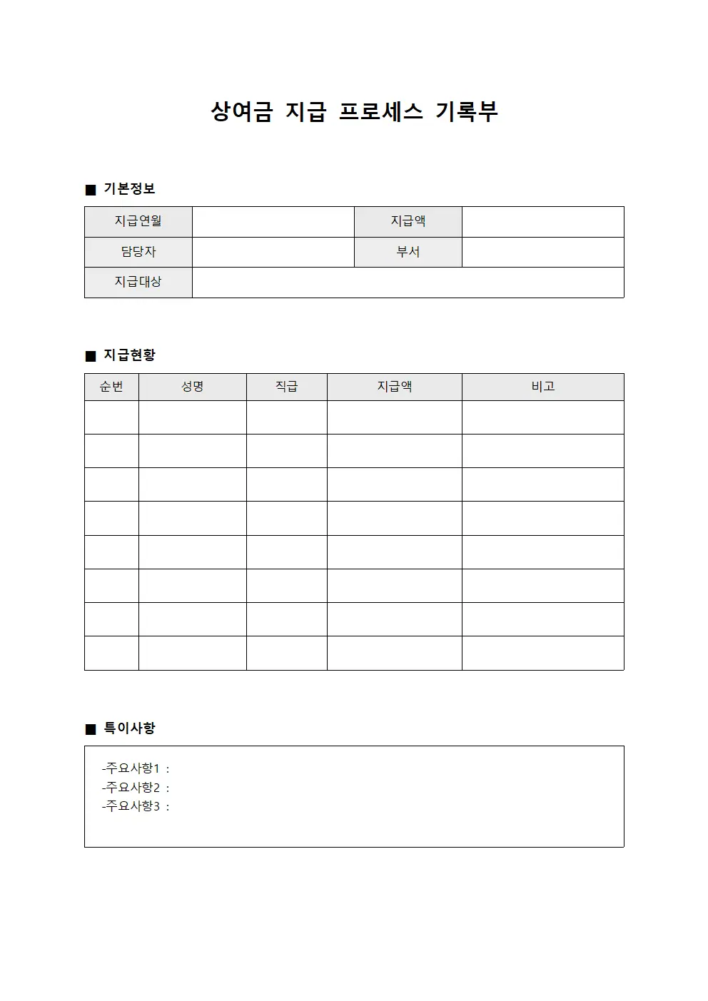 상여금 지급 프로세스 기록부