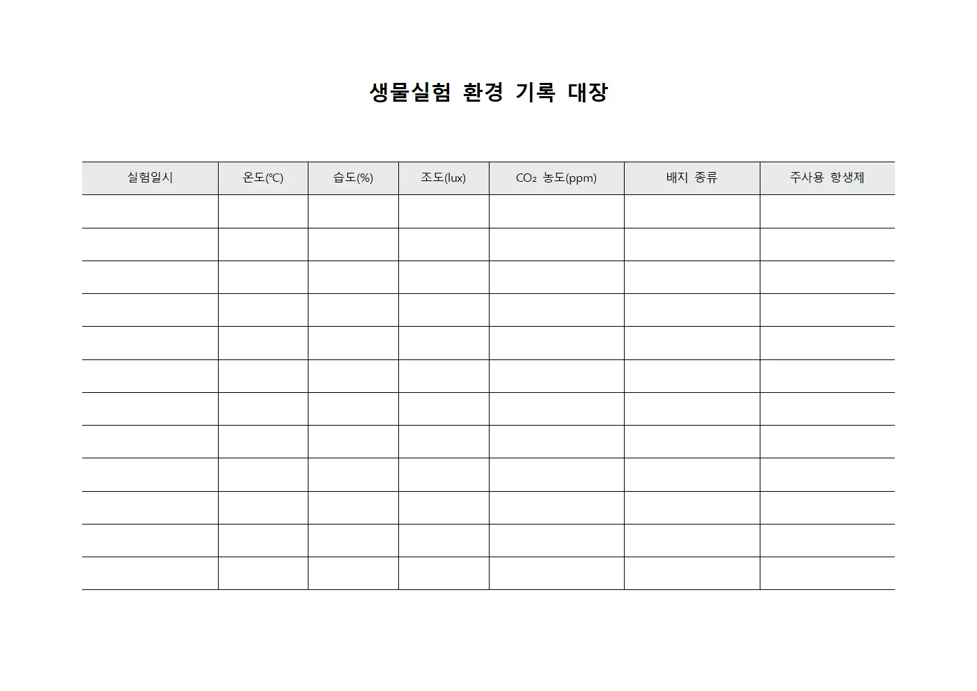 생물실험 환경 기록 대장