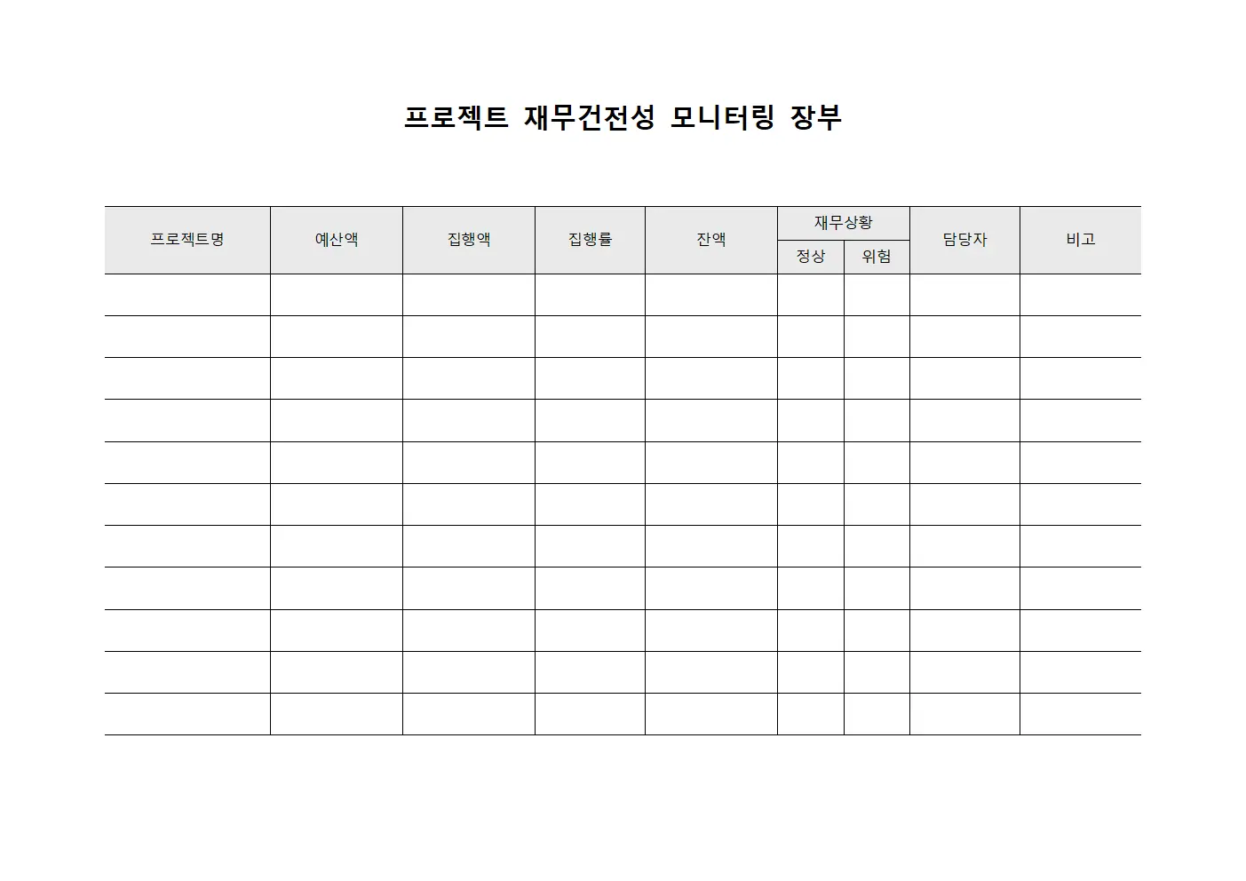 프로젝트 재무건전성 모니터링 장부