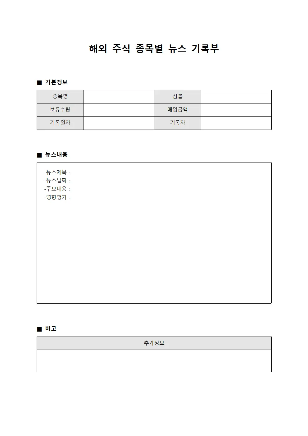 해외 주식 종목별 뉴스 기록부