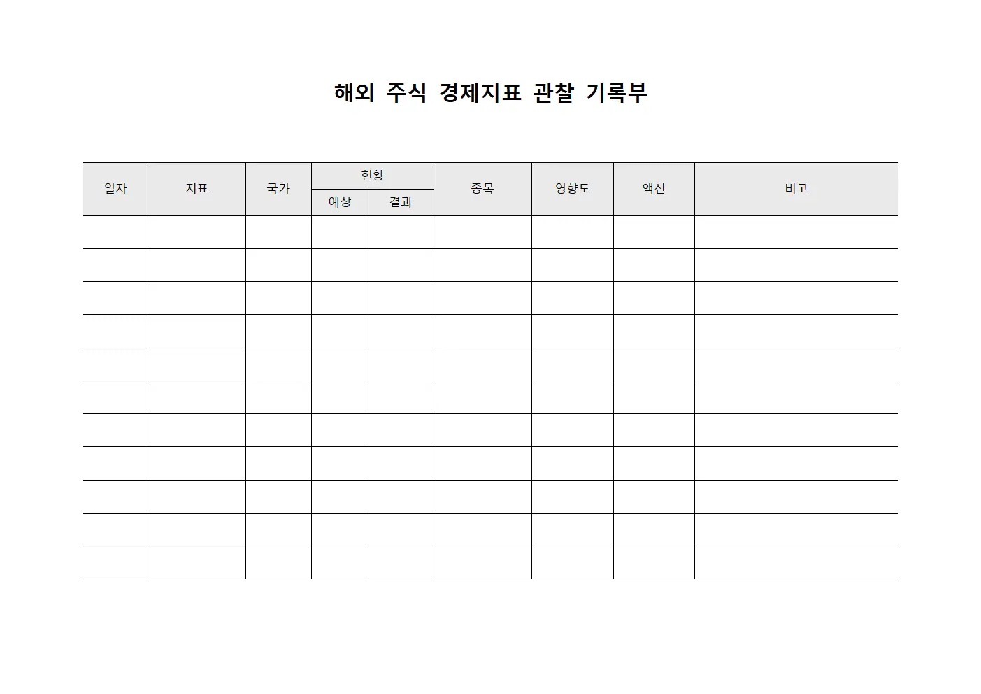 해외 주식 경제지표 관찰 기록부 문서.서식