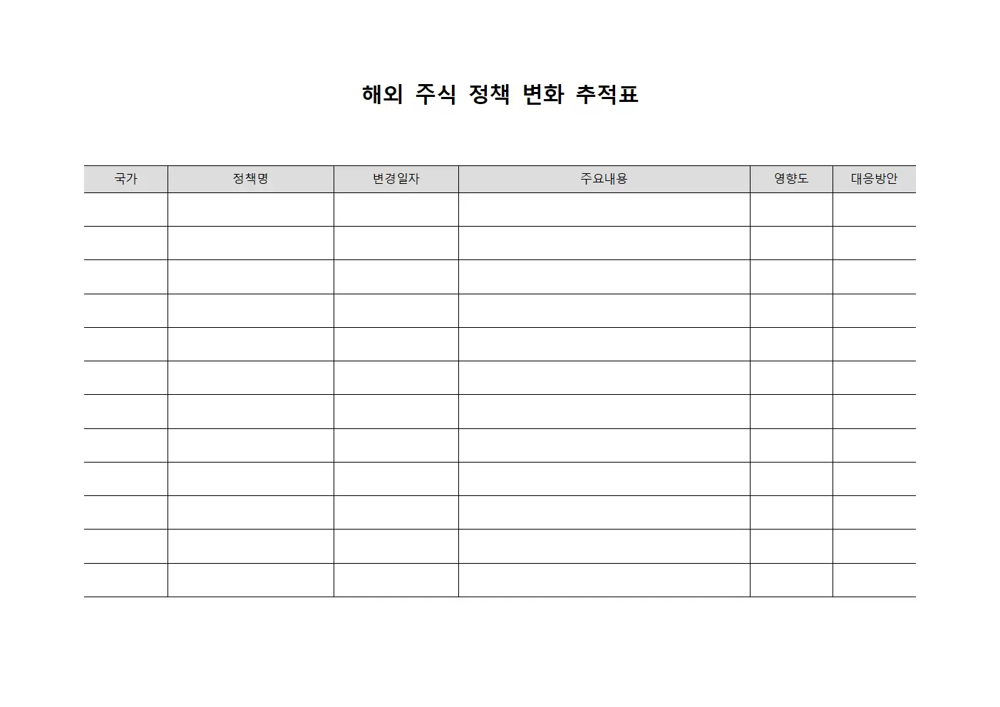 해외 주식 정책 변화 추적표 서식문서