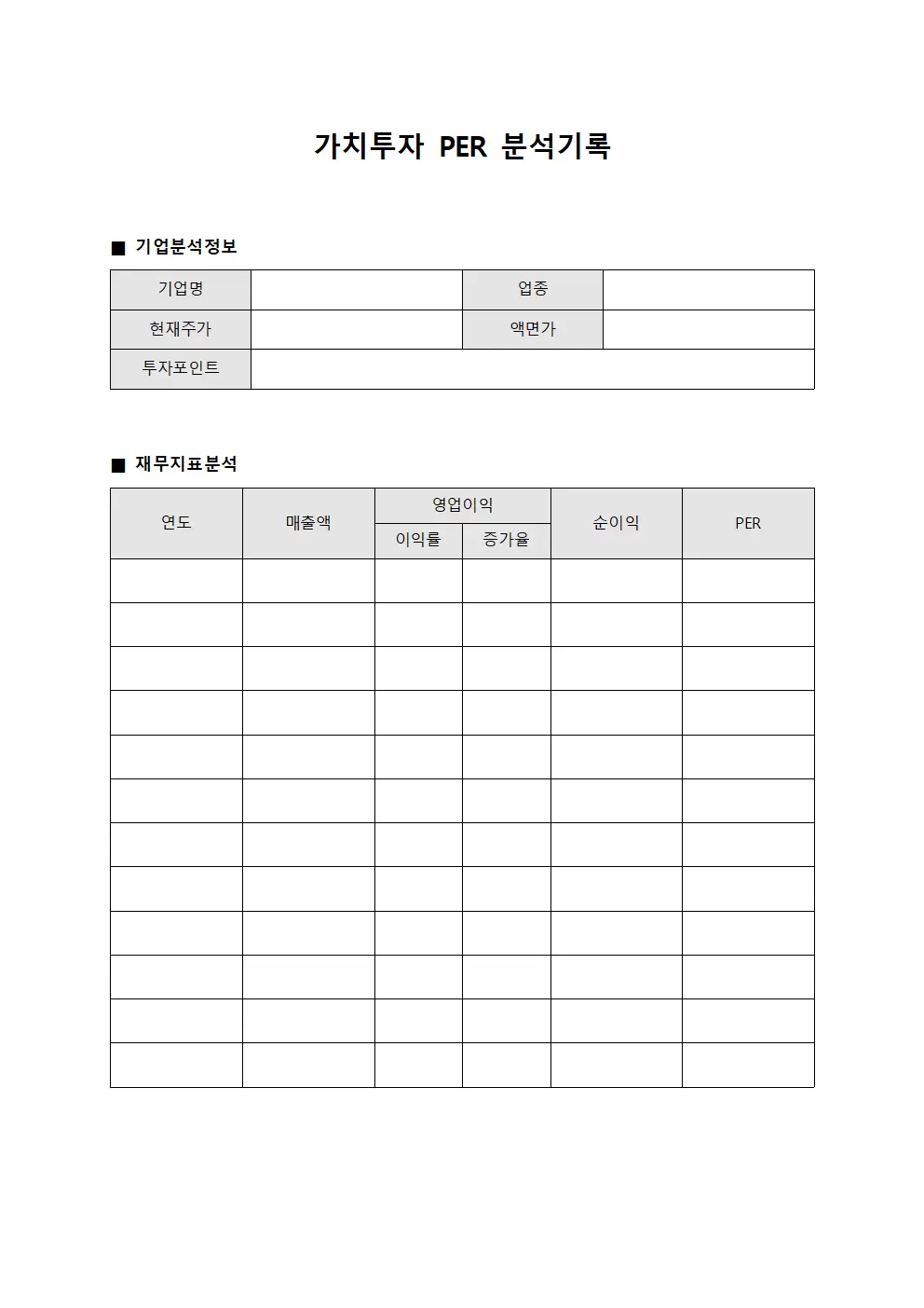 가치투자 PER 분석기록